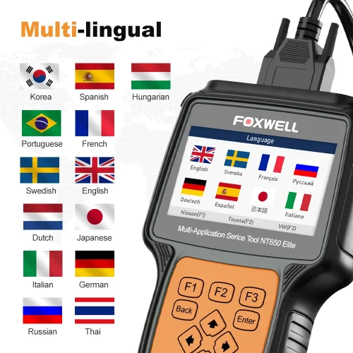⁦FOXWELL NT650 Elite Wireless Obd2 الماسح الضوئي ABS SRS أدوات التشخيص 26 إعادة تعيين A/F ضبط قارئ الرمز ثنائي الاتجاه للسيارات⁩ - الصورة ⁦6⁩