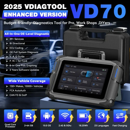 ⁦جهاز VDIAGTOOL VD70 – ماسح ضوئي ثنائي الاتجاه وتشخيص شامل لجميع أنظمة السيارات⁩ - الصورة ⁦2⁩