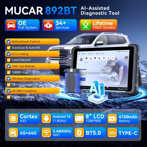 ⁦THINKCAR MUCAR 892BT AI – ماسح OBD2 ثنائي الاتجاه مع ترميز ECU و34 خدمة صيانة⁩ - الصورة ⁦3⁩