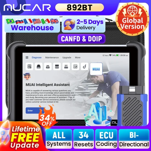 THINKCAR MUCAR 892BT AI – ماسح OBD2 ثنائي الاتجاه مع ترميز ECU و34 خدمة صيانة