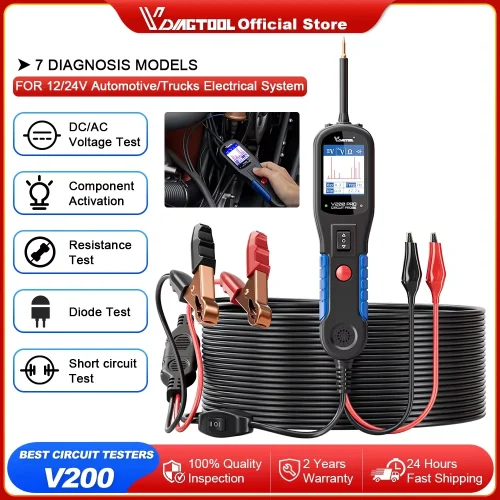 VDIAGTOOL V200 V200PRO مسبار دائرة الطاقة 12 فولت 24 فولت جهاز فحص الدائرة الكهربائية للسيارات أدوات تشخيص النظام الكهربائي مع كابل 40FT